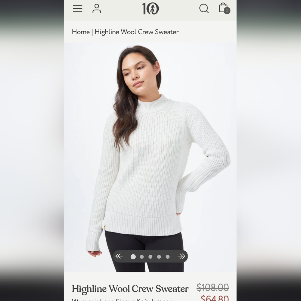 tentree White Highline Wool Crew Sweater Size medium